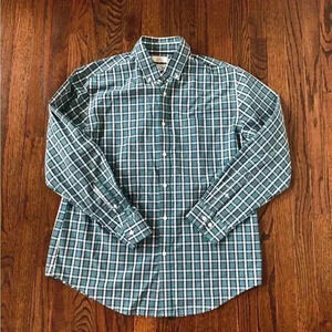 Croft & Barrow Men’s L Blue/Green and White Plaid Button Down Collared Shirt